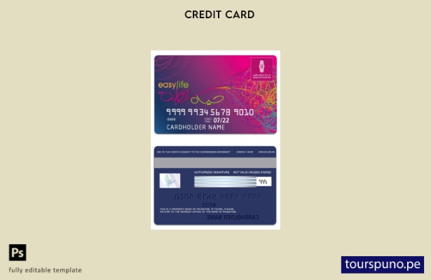 lista para imprimir Plantilla de tarjeta Easy Life del Banco Estatal de Palestin